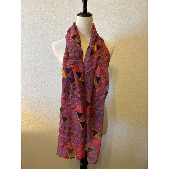 Women's Pink Yellow Black Geometric Shape Scarf Shawl Wrap‎ - Picture 1 of 2